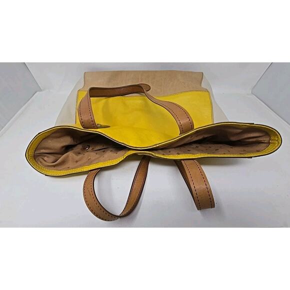 Fossil Zoey Yellow Beige Brown Leather Shopper Shoulder Hand Bag Purse U299 - Picture 6 of 10